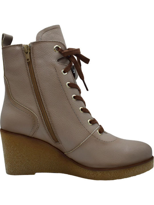 Leather Women's Ankle Boots Platform Tabac Brown