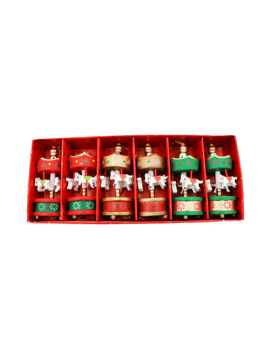 Hanging Set Ornaments Carousel Wooden 3.5x8cm 6 Pieces