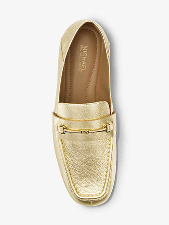 Leather Women's Loafers in Gold Color