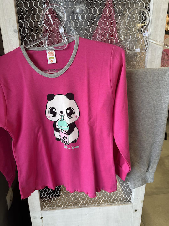 Nina Club Παιδική Πιτζάμα Χειμωνιάτικη Panda Φουξ