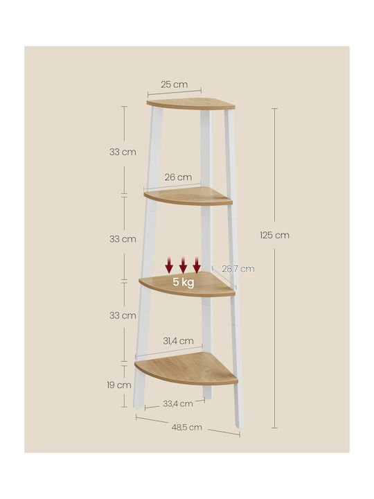 Γωνιακή Βιβλιοθήκη Φυσική Δρυς/λευκό 33.4x33.4x125εκ.