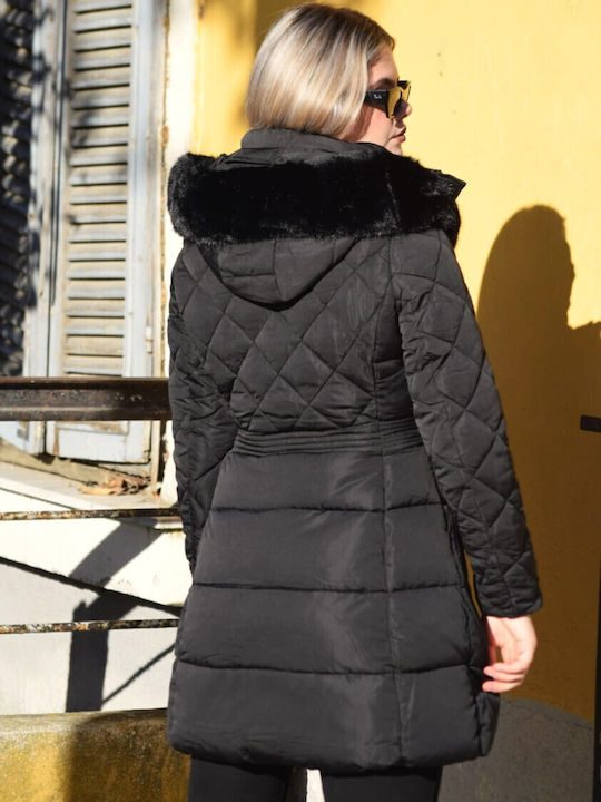 Μακρύ Γυναικείο Puffer Μπουφάν για Χειμώνα Μαύρο