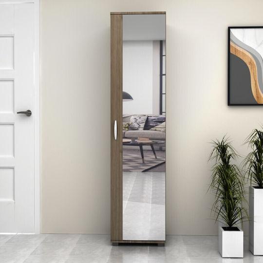 Single Door Wardrobe Visla with Mirror Walnut 45x36x187cm