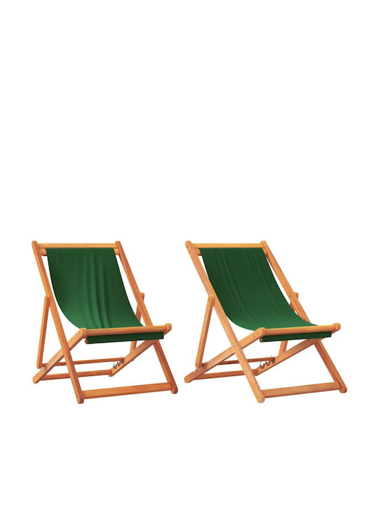 Deckchairs Folding Wooden with Green Fabric 2pcs 60x112x81cm