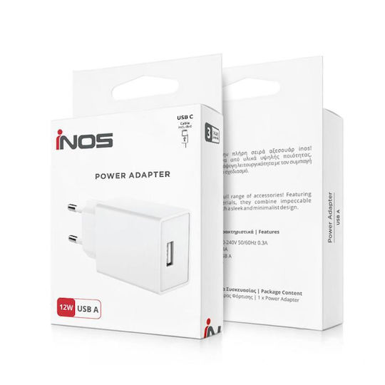 iNOS Handyladegerät mit USB-A Ausgangsanschluss und Kabel USB-C 12W Weiß