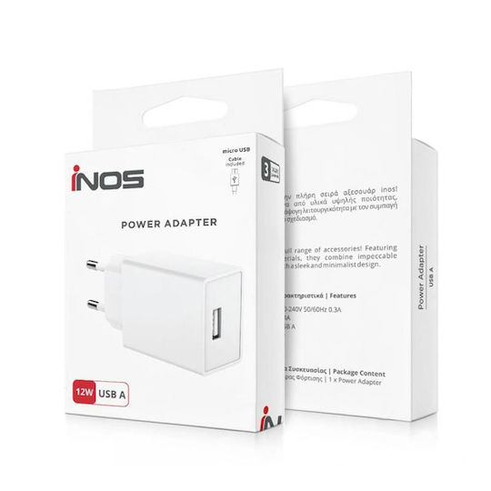 iNOS Charger with USB-A Port and Cable micro USB 12W Whites (N66529)