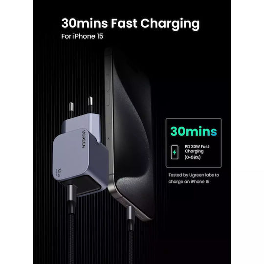 Ugreen Φορτιστής Χωρίς Καλώδιο GaN με Θύρα USB-C 30W Power Delivery / Quick Charge 3.0 Γκρι (Nexode Pro)