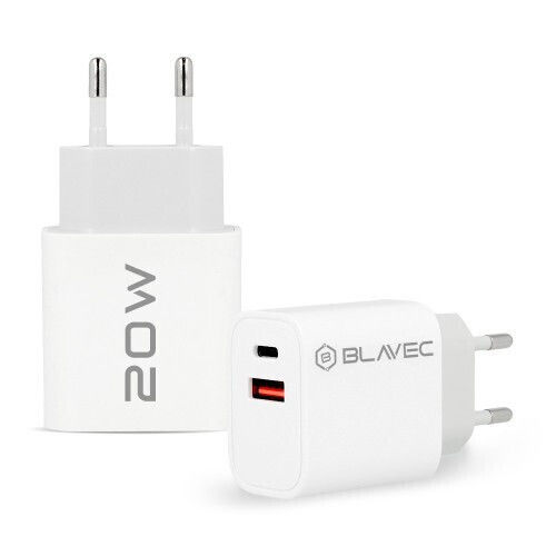 Blavec Ladegerät ohne Kabel mit USB-A Anschluss und USB-C Anschluss 20W Stromlieferung / Schnellaufladung 3.0 Weißs (Blavec TCBC2-UCW20)