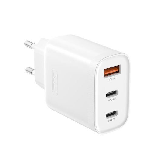 XO Charger with USB-A Port and 2 USB-C Ports and Cable USB-C - Lightning 45W Power Delivery / Quick Charge 3.0 Whites (L117)