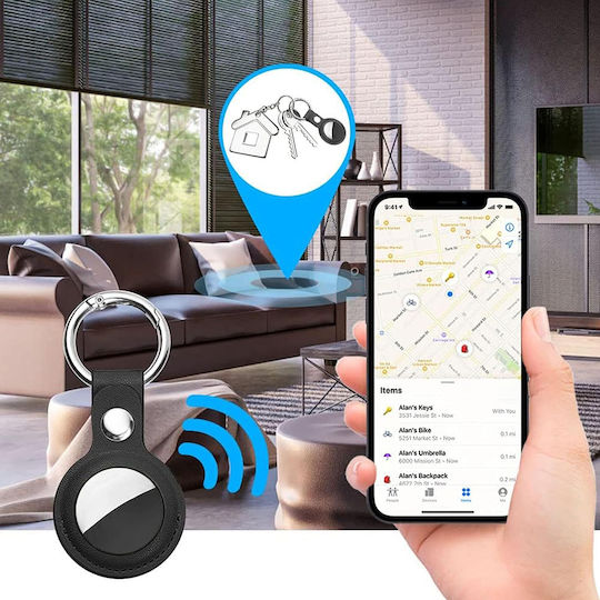 Techsuit Θήκη Δερματίνης για AirTag σε Μαύρο χρώμα