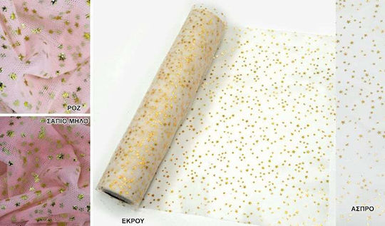 French Tulle Roll with Gold Stars 29cm X 10y 0527268 (white)