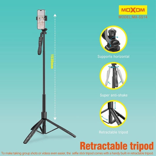 Moxom Selfie Stick με Τηλεχειριστήριο Μαύρο MX-SS14