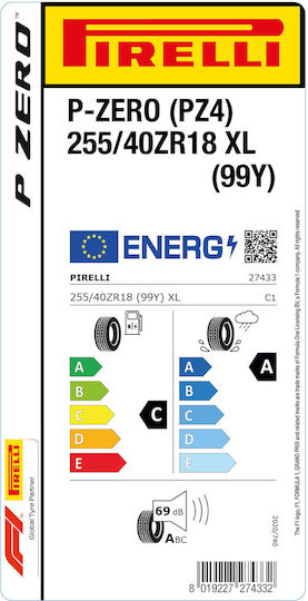 Pirelli P Zero PZ4 255/40R18 99Y XL Vără Anvelopă pentru Mașină de Pasageri
