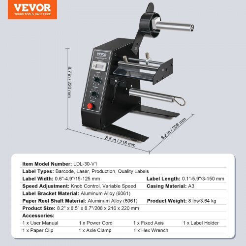 Vevor Αυτόματος Διανομέας Ετικετών Πλάτος 15-125 Mm Μήκος 3-150 Mm Ρυθμιζόμενη Ταχύτητα Αυτόματη Απογύμνωση Μέτρηση 0-999999 Lszdtbfpjhsx0zzknv2