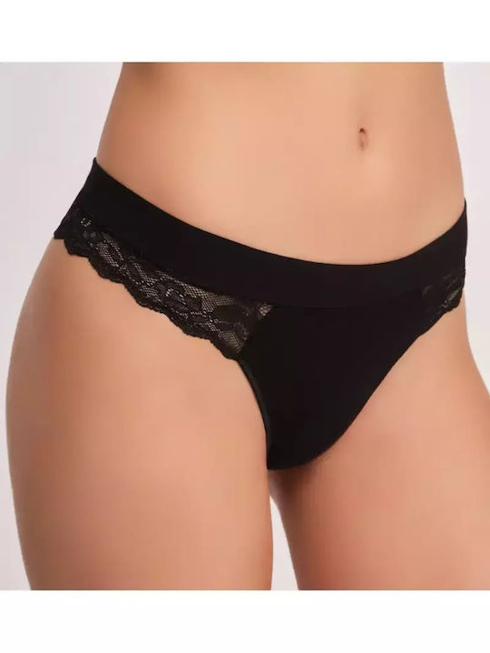 Dreams by Joyce Cotton High-waisted Women's Brazil Seamless with Lace Black