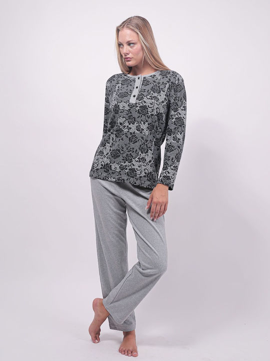 Cherry Underwear Winter Women's Pyjama Set Cotton Anthracite