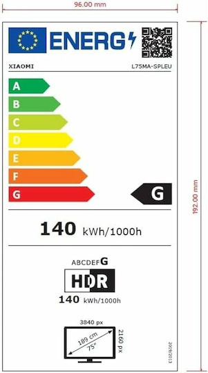 Xiaomi Smart Τηλεόραση 75" 4K UHD Mini LED L75MA-SPLEU HDR (2025)