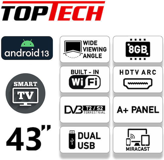 TopTech Smart Τηλεόραση 43" Full HD LED HV430QUB (2024)