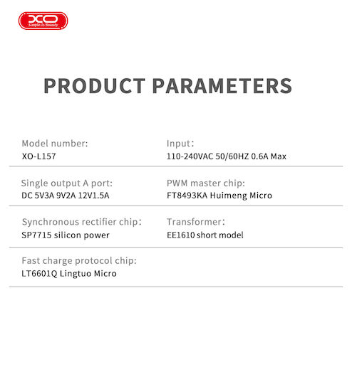 XO Charger with USB-A Port and Cable micro USB 18W Quick Charge 3.0 Whites (L157)