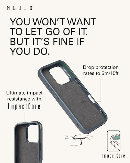 Mujjo Back Cover Δερμάτινο 1mm Μπλε (iPhone 16 Pro Max)