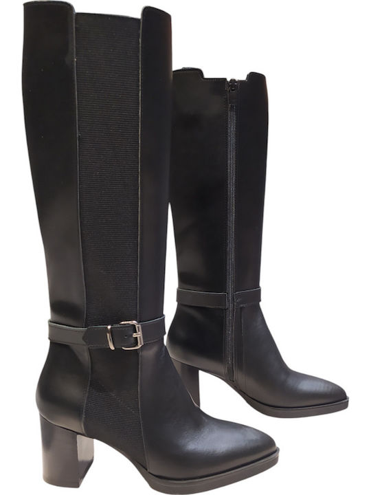 High Heel Women's Boots with Zipper Black