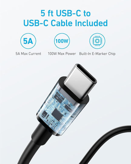 Anker Ladegerät mit USB-A Anschluss und 2 USB-C Anschlüsse und Kabel USB-C - USB-C 67W Schwarzs (335)
