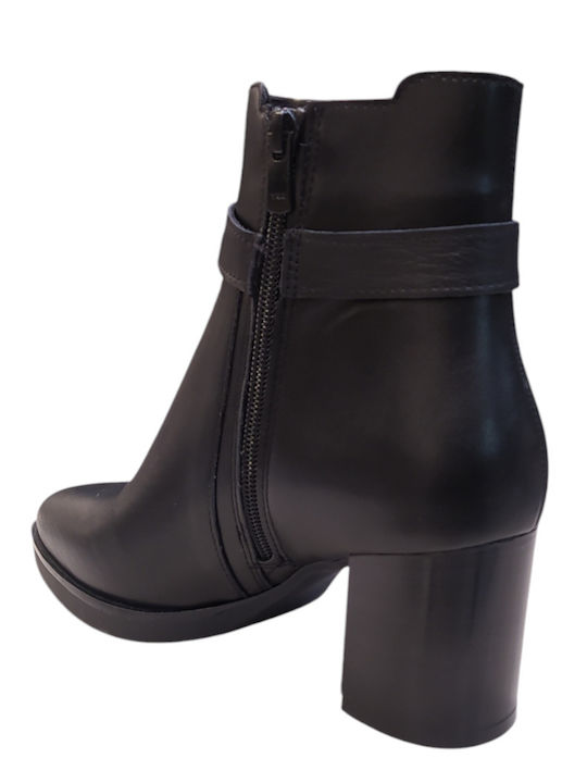 Leather Women's Ankle Boots with High Heel Black