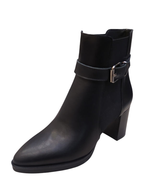 Leather Women's Ankle Boots with High Heel Black