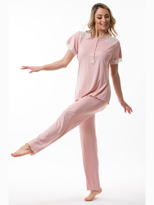 Dama Koupa Maternity Pajama Set & Nursing in Pink color