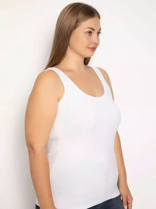 Siyah Inci Plus Size Women's Cotton T-Shirt with Spaghetti Strap White