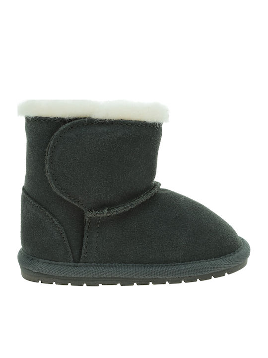 Emu Australia Suede Kinder-Schneestiefel mit Klettverschluss Charcoal