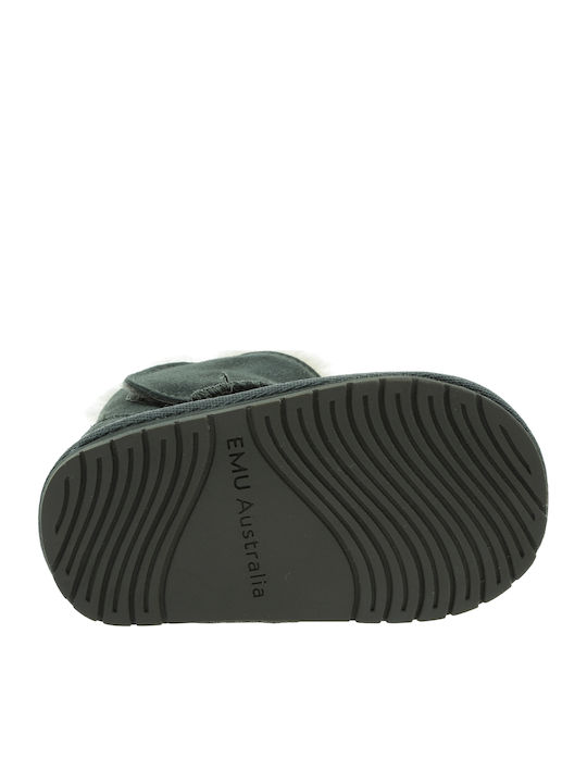 Emu Australia Suede Kinder-Schneestiefel mit Klettverschluss Charcoal