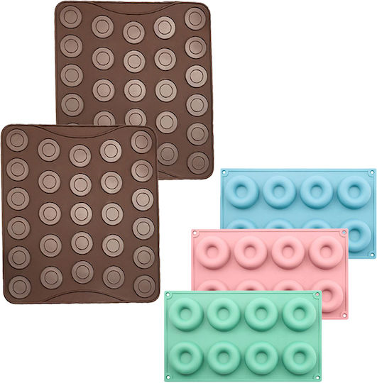 Quasar Co. Pastry Set 2 Macarons Sheets 27 Shapes Each 3 Shapes X 8 Donuts Silicone Brown-blue
