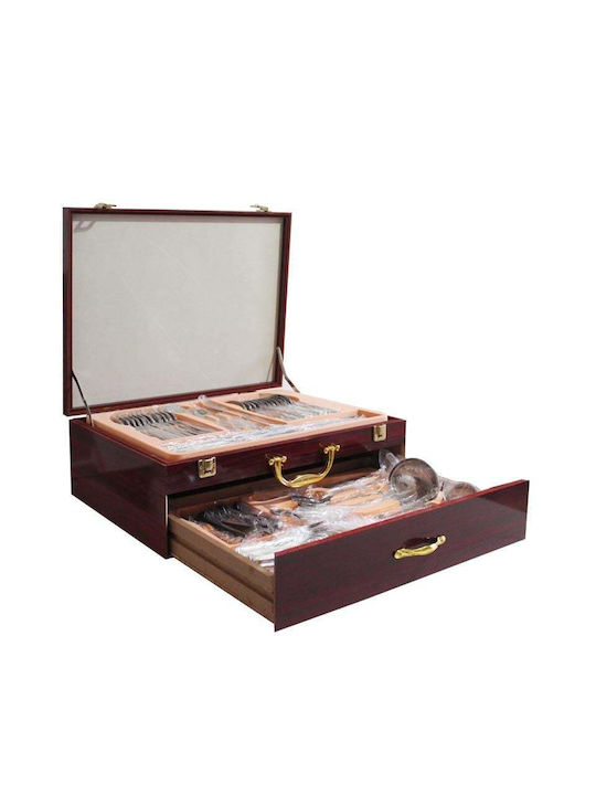 Ek-184 Ss Cutlery Set In Wooden Case 72 Pcs