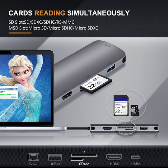 Cabletime CT-CMHD61L USB-C Docking Station mit HDMI 4K PD Ethernet Gray