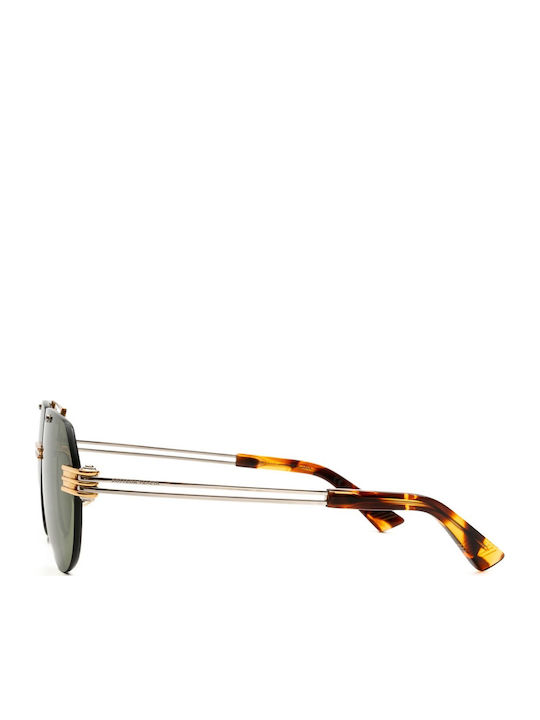 Bottega Veneta Unisex Sonnenbrille mit Gold Metall Gestell und Grün Spiegel Linse BV1342S 003