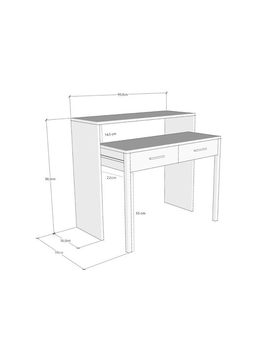 Desk Nena Wooden White with Metal Legs 99x36x88cm
