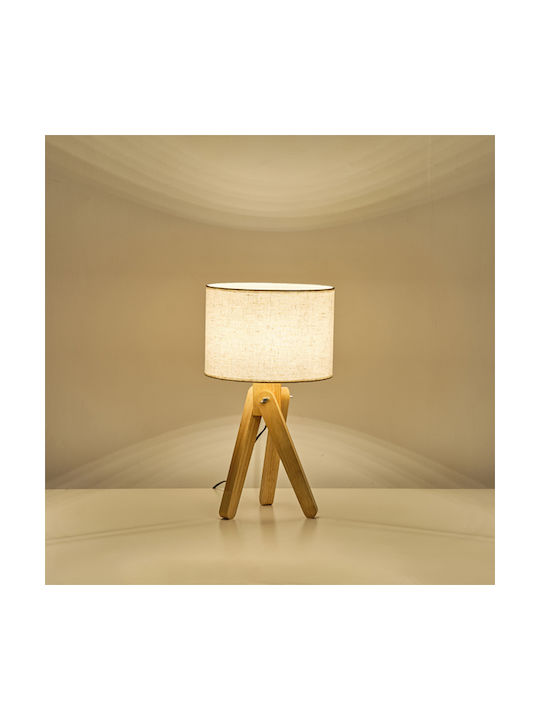 Eurolamp Wood Table Lamp for Socket E27 with Beige Shade and Base