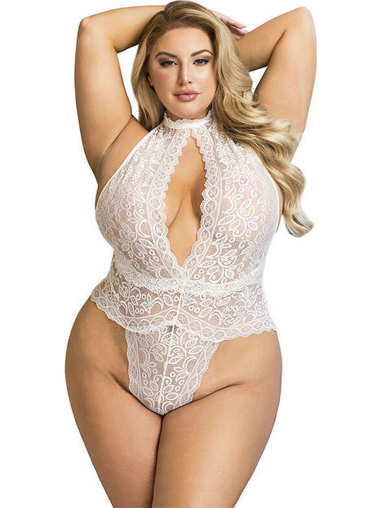 Subblime Plus Size Sexy Κορμάκι με Δαντέλα Λευκό