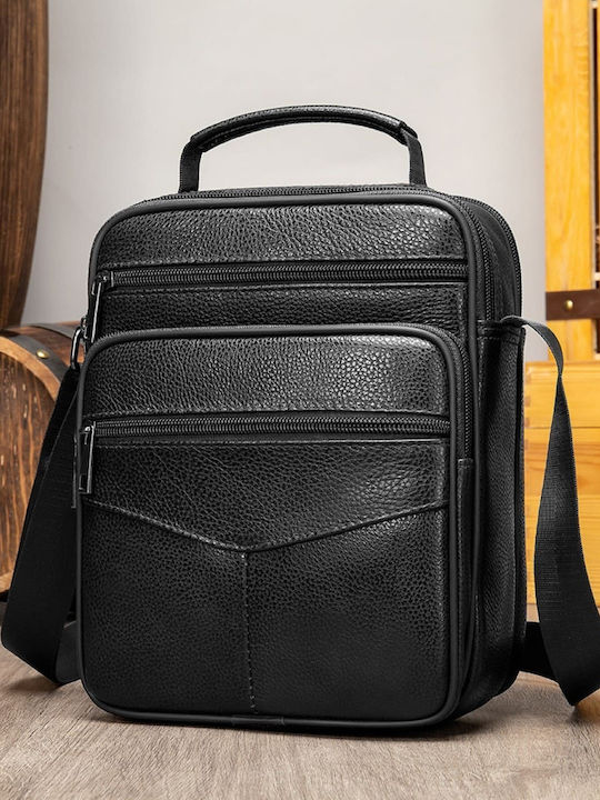 Leder Herrentasche Schulter / Crossbody Schwarz