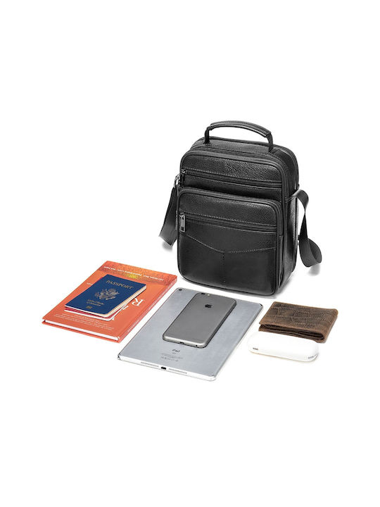 Leder Herrentasche Schulter / Crossbody Schwarz