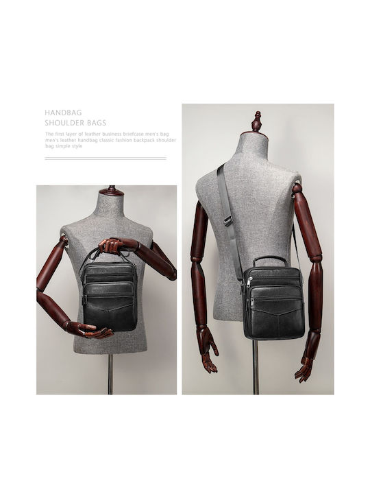 Leder Herrentasche Schulter / Crossbody Schwarz