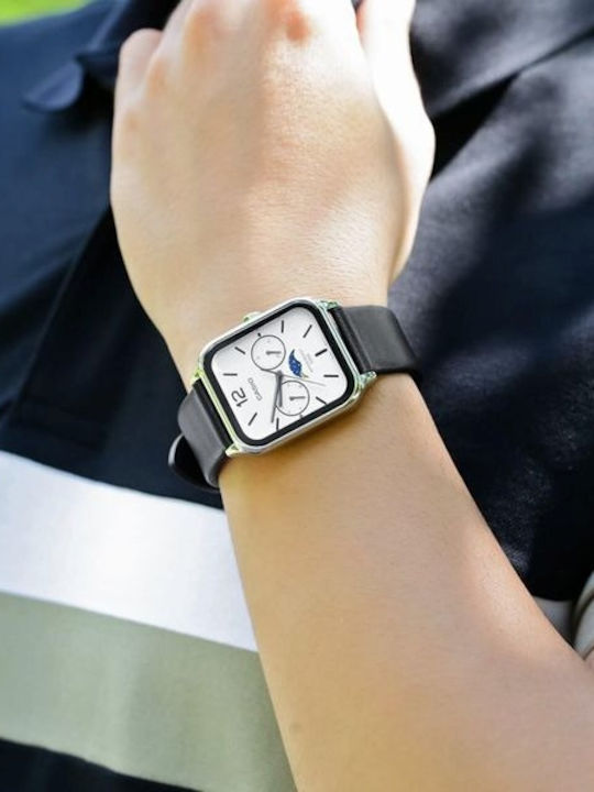 Casio Мъжки Часовник 34мм Хронограф На Батерия С Черна Кожена Каишка
