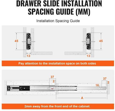 Vevor 10 Pairs Drawer Slides 609.6mm Side Mount Heavy Duty Soft Close 100lbs Load Czcjctdg100l9kg10v0
