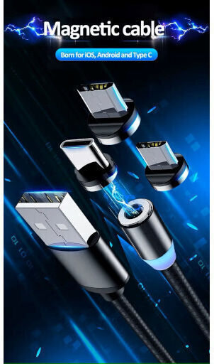 Φόρτισης Magnetic / LED USB to Lightning / Type-C / micro USB Cable 2m (EV-9092)