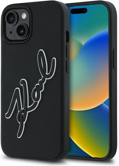 Karl Lagerfeld 3d Rubber Signature Umschlag Rückseite Silikon Schwarz (iPhone 15)