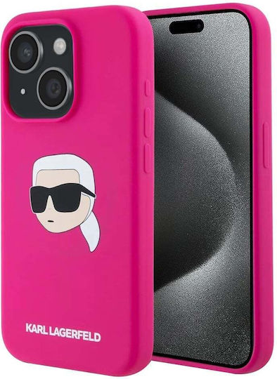 Karl Lagerfeld Karl Head Umschlag Rückseite Silikon Fuchsie (iPhone 15)