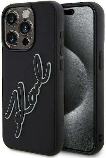 Karl Lagerfeld 3d Rubber Signature Umschlag Rückseite Silikon Schwarz (iPhone 15 Pro)
