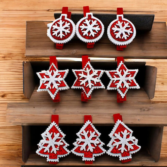 Decorative Red Snowflake Pegs 3pcs 1epx2077