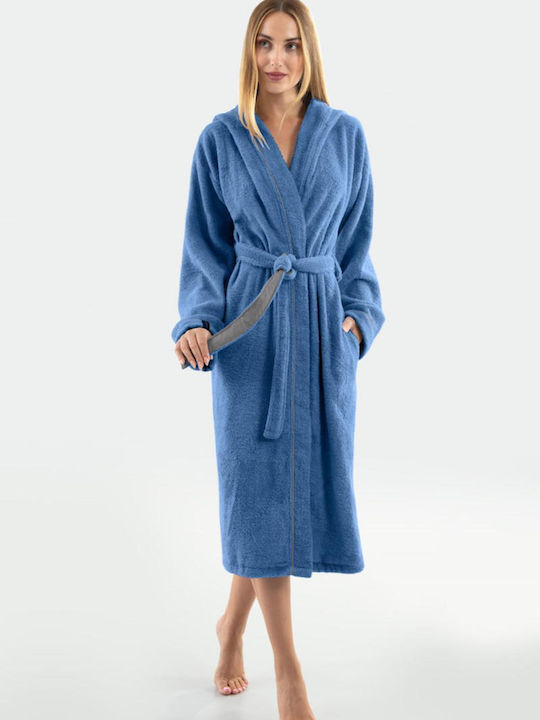 Guy Laroche Casual Hooded Bathrobe Blue